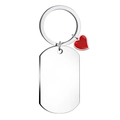Polished stainless steel dog tag keychain with red heart pendant for DIY engraving - Red Enamel Heart