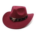 Dettaglio cappello cowboy bordeaux in lana con fibbia in metallo leopardo bronzo antico - M (56-58cm) / Borgogna