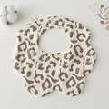 Detail of soft cotton gauze baby bib with leopard print pattern and snap button closure - Gauze Flower Scarf - Brown Leopard Print