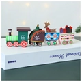 Hand-painted red wooden Christmas train set with Santa and reindeer on white background - Reindeer Style 4 Sections
