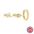 Three-piece gold S925 sterling silver evil eye and clover earring set with blue stones - 925 Silver / 3Pcs Set - Gold #5