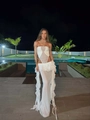 Witte bandeau maxi-jurk met taille-uitsparingen en ruches van gaaspanelen voor vakantie - S / Wit