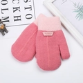 Kids warm striped knitted mittens in pink color block design with soft fleece lining - Dusty Pink