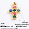18K gold plated stainless steel cross pendant with colorful zircon stones inlay - Three-Color Gemstone Cross Pendant (PJ91162)