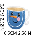 Blue snowman mug embroidered patch with alphabet snowflake theme, size 6.4x6.5cm - Letter U