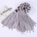 Detail of striped cotton linen scarf with soft tassels and minimalist aesthetic patterns - Style 7