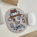 Tappetino per mouse ovale Light Chaser con gatto carino e icone disegnate a mano - Gatto Cacciatore di Luce