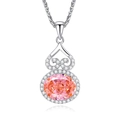 S925 silver gourd necklace with pink oval gemstone and white cubic zirconia accents - Padparadscha Pink