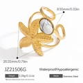 Adjustable golden stainless steel starfish ring with marble stone and waterproof finish - JZ21506G-Starfish with White Marble