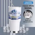 Elegant white 30oz stainless steel vacuum insulated tumbler with straw and lid - Classic White Ice Shaker