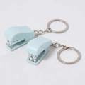 Light blue mini stapler keychain set with portable plastic shell and metal keyring - Sky Blue