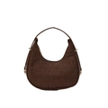 Dark brown textured felt shoulder bag with curved design and stylish crocodile pattern - Coffee