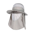 Detail of light gray outdoor sun hat with wide brim, neck flap and breathable mesh mask - M (56-58cm) / Light Gray
