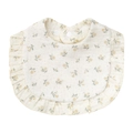 Cream floral cotton gauze baby bib with ruffle edges and snap button closure - Cream Floral