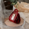 Red leather and velvet wedding favor bag with gold drawstring and pearl tag - Wine Red with Pearl Tag