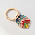 Colorful monstera leaf keychain with gold-plated alloy and vibrant enamel drip finish - Multicolor Monstera Leaf / Colorful