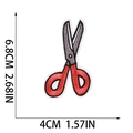 Detail of red and grey scissors embroidery patch with size measurements 6.8cm by 4cm - Red Scissors Style (X30QC-085-13)