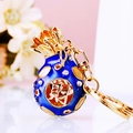 Royal blue money bag keychain with gold plating and sparkling crystal rhinestones - Round Blue Fortune Pouch