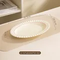 Weiße ovale Fischplatte aus Keramik mit rosa Punkten und Wellenrand, 30,5x20,5cm - 12 Zoll Ovaler Fischteller
