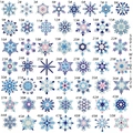 Macro view of 50 assorted snowflake embroidery patches in blue and white colors - Set of 50 Snowflake Patches