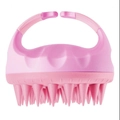 Pink silicone scalp massager brush with ergonomic handle for hair cleaning - Handheld / Pink