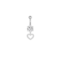 Silver stainless steel belly button ring featuring a heart pendant and clear zircon - XY-25 Pave Heart