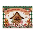 Christmas cotton linen placemat featuring gingerbread cottage design with red green plaid borders - Gingerbread House-Checkered Border / 32x21cm Cotton Linen