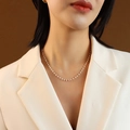 Three-layer titanium steel necklace with elegant white pearls and a golden clasp - Faux Pearl / Gold Faux Pearl Necklace