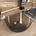 Transparent grey PET square washbasin with handles and integrated scale markings - Medium Translucent Grey