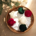 Five velvet onion shaped Christmas ornaments in dark red, dark green and cream white - Dark Red Dark Green Off-White Velvet (Q-A02-58)