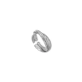 Silver twisted rope design open ring in titanium steel with braided texture detail - R303126-Steel