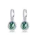 Tropfenohrringe aus S925 Sterling Silber mit grünem Moosachat und Zirkonia Besatz - Ohrringe