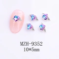 Macro view of 10x5mm Aurora heart nail charms with gradient blue-purple crystals - Starry Pink Purple Aurora Style (9352)