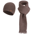 Three-piece winter knit set with coffee brown beanie and matching scarf with tassels - Coffee (2-Piece Set)