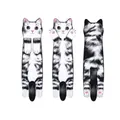 Microfiber black and white striped cat hand towel with cute paws and hanging design - Gray