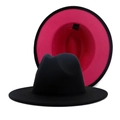 Fedora en feutre de lana bicolore, extérieur noir et doublure rose vif - M (56-58cm) / Extérieur Noir Intérieur Rose