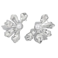 Elegant silver flower earrings with white pearl center in a minimalist artistic style - Symmetric Flower Pearl Stud Earrings-Silver