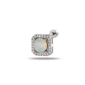 Square silver stud earring with opal stone and screw back for cartilage piercing - Snow Opal (Single)