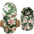 Cuffia da notte lunga in raso verde scuro con stampa floreale ed elastico largo - Taglia unica / Ciano Con Fiori Bianchi