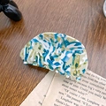 Blue and green marbled acetate hair claw clip with semi-circle design on vintage paper - 7.5cm / Striped Blue 7.5CM