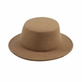 Classic flat top wool felt fedora hat in warm brown camel color with stitched brim - Dark Camel