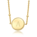 S925 sterling zilveren gouden ronde hanger ketting met gegraveerde letter A en kralen rand - 925 zilver / Letter A