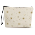 Astrology sun and moon patterned makeup bag in beige with black zipper and wristlet - Style 2-Golden Astrology Wheel Pattern