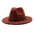 Classic wide brim leopard print fedora hat with studded leather band for men and women - M (56-58cm) / Burgundy