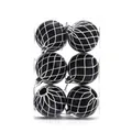 Set of 6 black Christmas balls with white glitter geometric patterns in a clear box - Black with White Grid Style(CJ192)