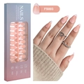Kit de faux ongles français nude et blanc amande dans une boîte dégradée bleue - Style Français Goutte d'Eau Rose Nude (FS003)