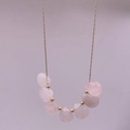 Minimalist gold necklace with translucent pink heart-shaped stones and small gold beads - Gold - Rose Quartz
