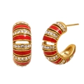 Orecchini a C placcati oro 18K con smalto rosso e dettagli in zircone lucido - Forma a C Cava Strass Smalto (Oro-Rosso) / Oro Rosso