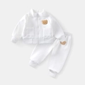 Survêtement blanc en polaire pour enfant avec broderie ours mignon sur veste et pantalon - 90cm / Blanc