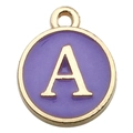 Purple and gold round letter A charm pendant for DIY bracelets and jewelry - Letter A Pendant Only (Without Chain) / 1 Piece (12x14mm) / Purple